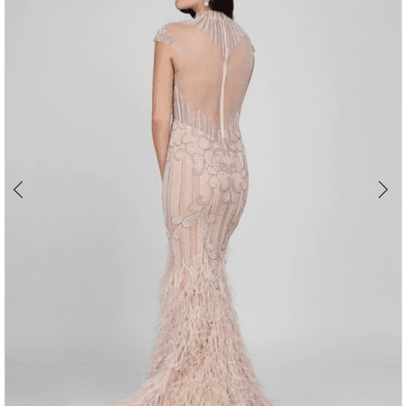 Terani Couture High Neck Feathered Mermaid wedding or guest gown black tie - Picture 3 of 9